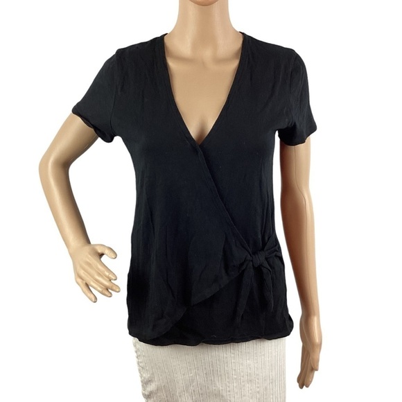 J. by J.Crew Wrap Tie Tee Size S Black Short Sleeve - Picture 1 of 7